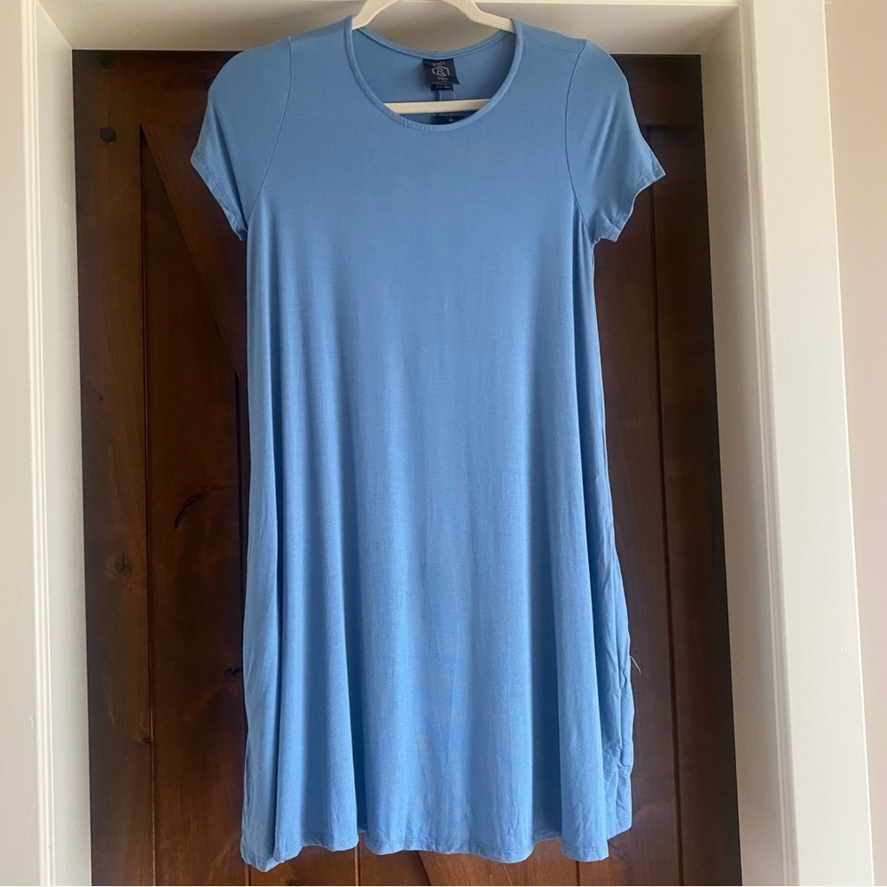 NEW Agnes & Dora Women Blue Round Neck Short Sleeve Swing Tunic Dress Size XS